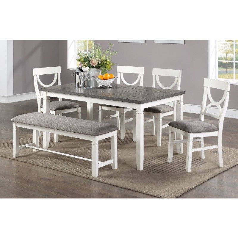 6 Piece Dining Set- Table, 4 Chairs & Bench 