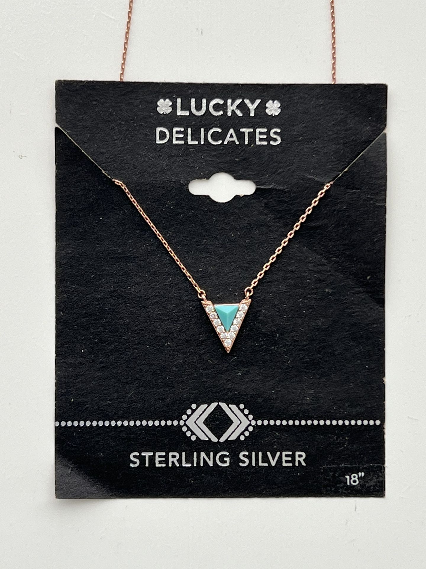 Lucky Delicates Rose Gold Plated Sterling Silver CZ Turquoise Color Necklace 18”