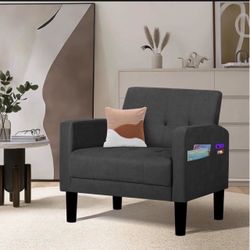 NEW Coewske Mid-Century Fabric Tufted Accent Chair for Office, Living Room, Dark Grey