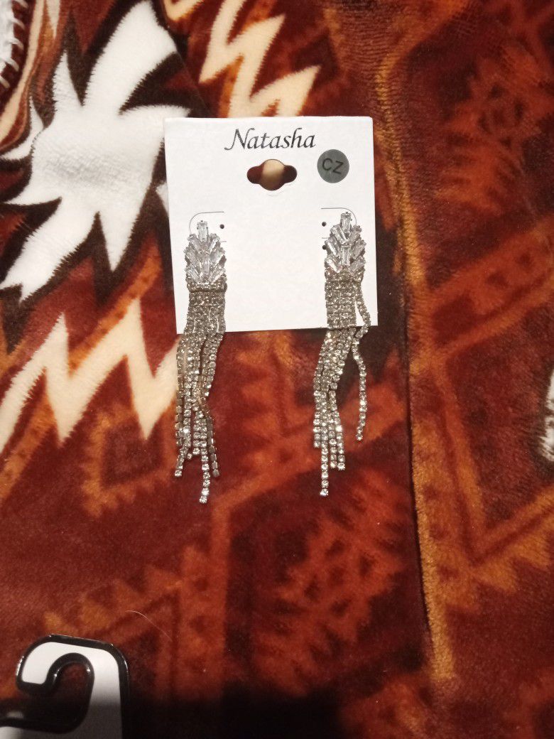 Silver And Diamond Dangly Earrings 