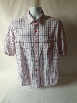 Ecko Ultd mens pink/white plaid short sleeve button-down shirt size L