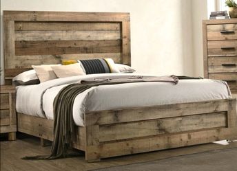 Queen Bed with Wood Headboard