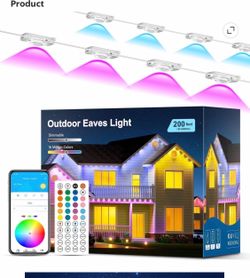 200ft RGB LED Outdoor Eaves String Lights App/Remote Timer Music Sync White