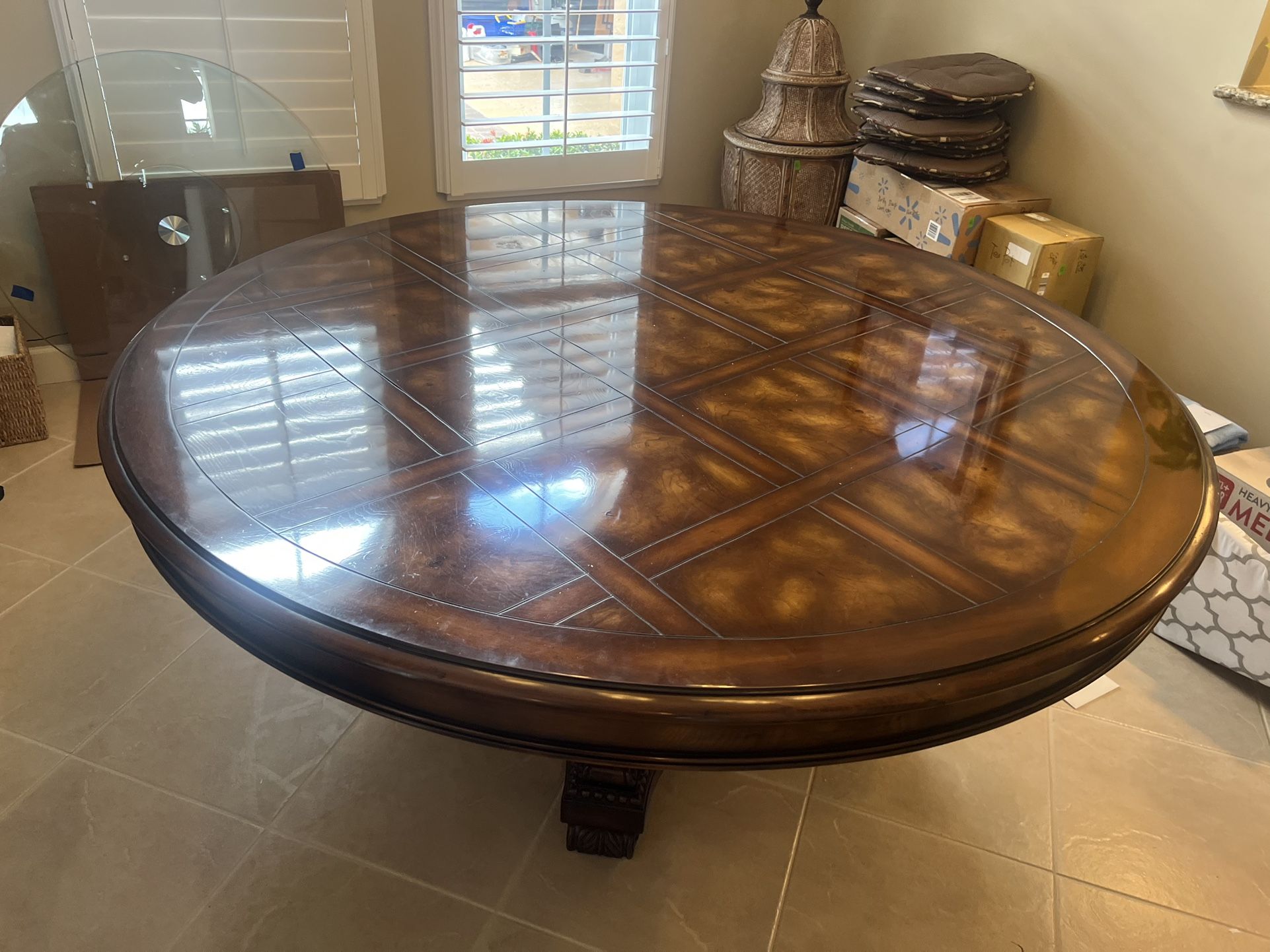 Round Diamond Pattern Dining Room Table - Excellent Condition - Originally $3500.