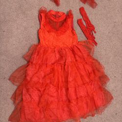 New xl kids girls youth red ruffle beetle juice dress gown costume party outfit
