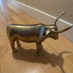 Bull Gold Tone Metal Aluminum Statue