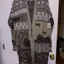 Free People American Bandana Hooded Cardigan Duster Sweater Patchwork Size S