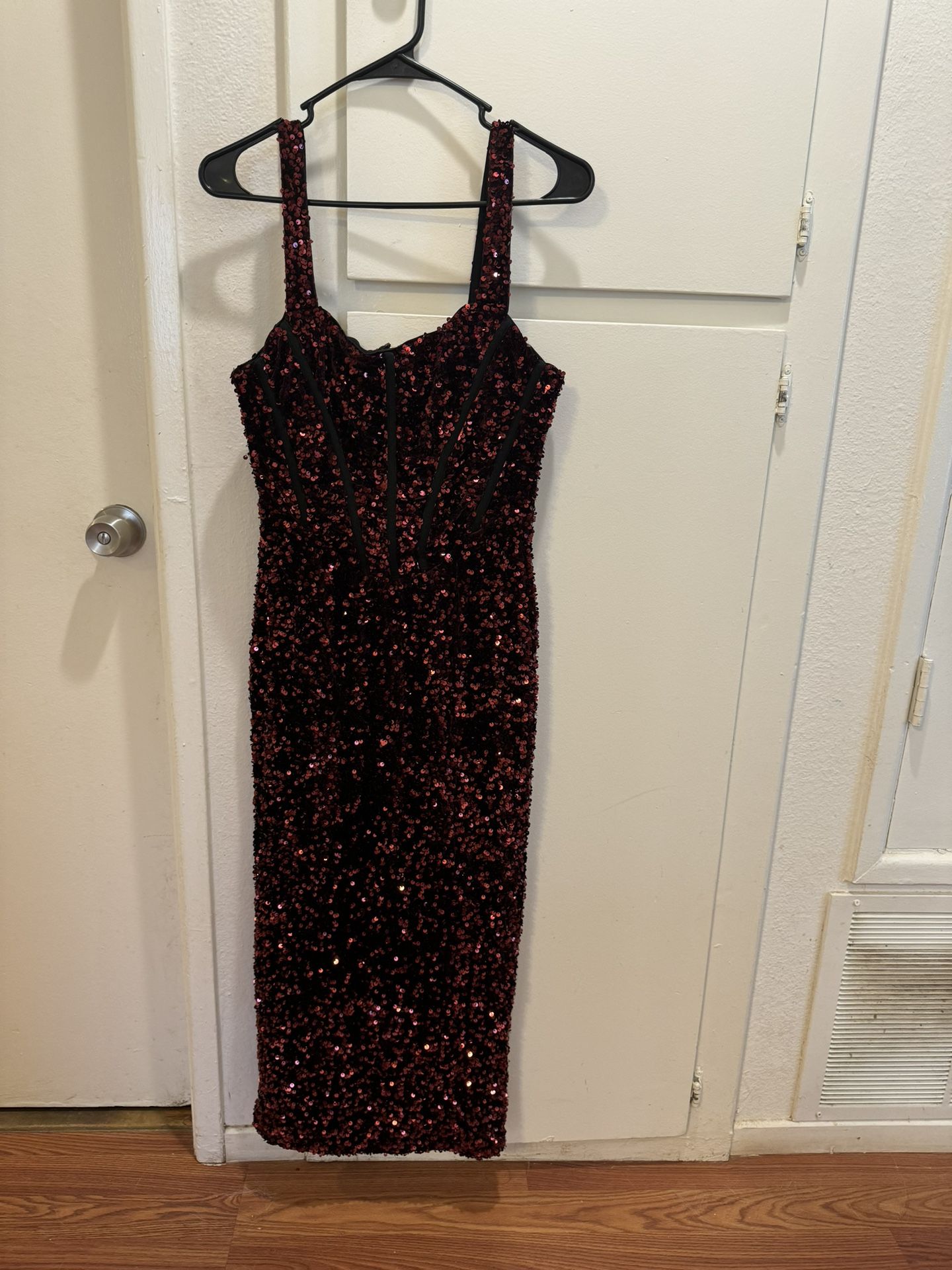 Burgundy Corset Sequin Dress