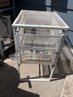 Small 2 drawer metal organizer with back roller wheels