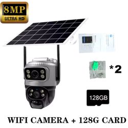 Dual Lens 4M Outdoor Solar PIR Human Detection Camera PTZ Wifi + 128G SD card