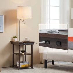 ATAMIN Ava59” End Table with Charging Station, Floor Lamp with Table w/ USB