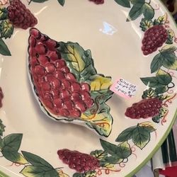 Clay Art Grape Design Chip and Dip Platter 2 Piece