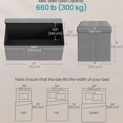 SONGMICS 30" Folding Storage Ottoman Bench - Light Gray