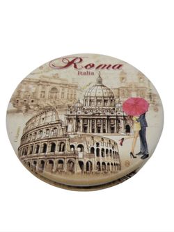 Vintage 3" Compact Mirror Souvenir From Rome, Italy.