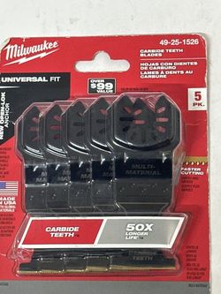 NEW Milwaukee 49-25-1526 Carbide Teeth Oscillating Blades - 5 Pack (49961)