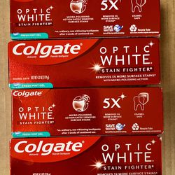 4 Colgate Optic White Stain Fighter Whitening Toothpaste Gel, Fresh Mint Flavor 4.2oz