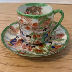 Vintage Japan Geisha Demitasse Tea Cup And saucer small flea bite on rim of cup see photo B8