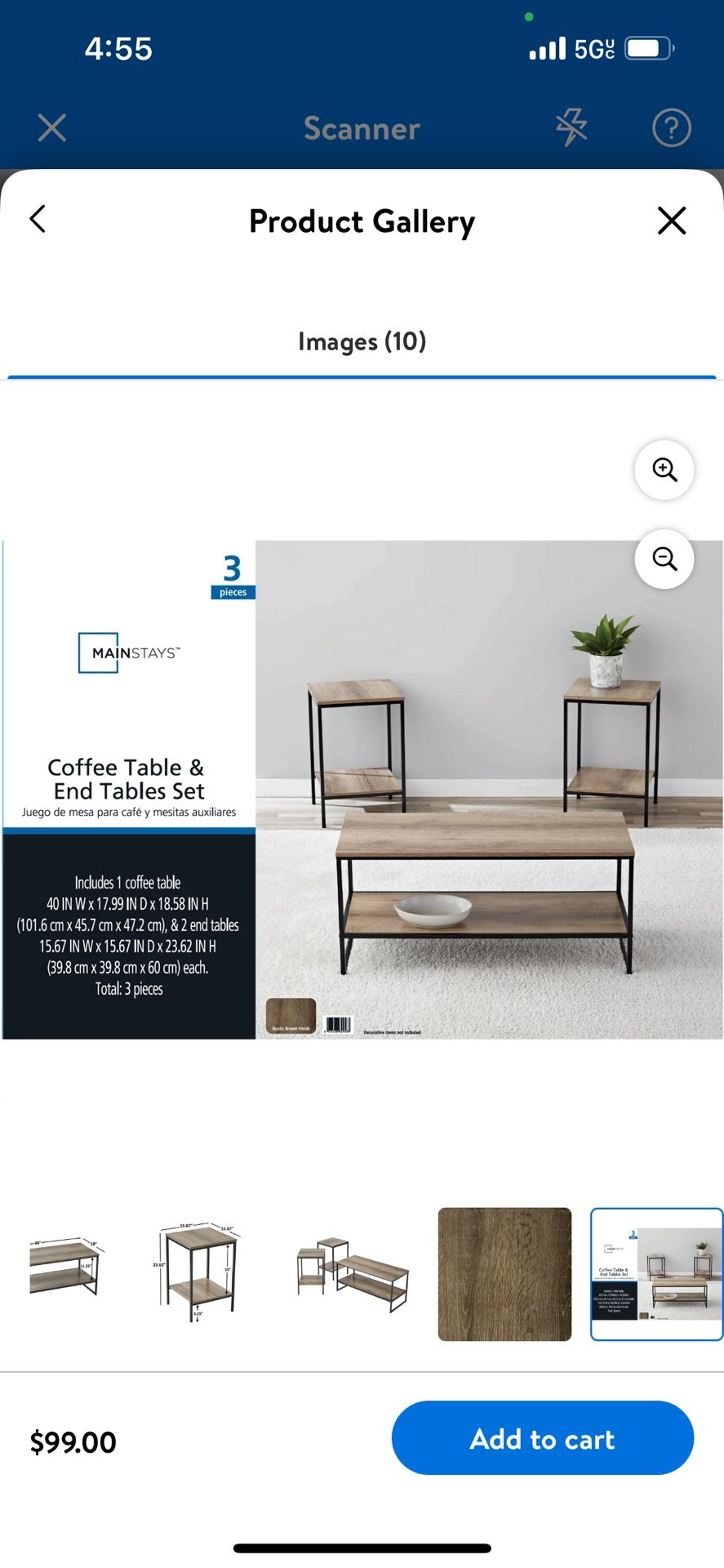 Mainstays 3-Piece Coffee and End Table Set, Rustic Brown