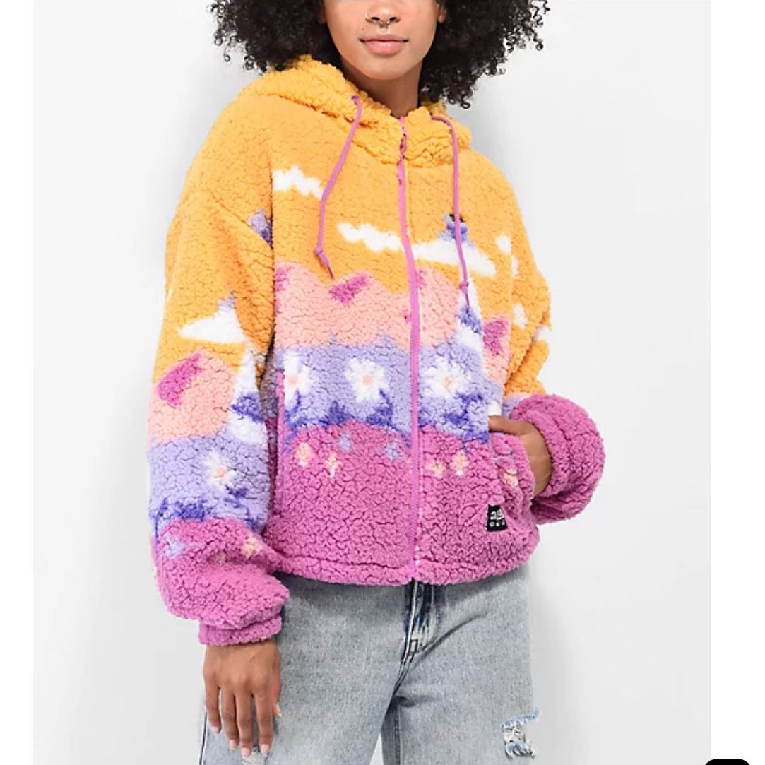 NWT Women Junior S Zumiez ALab Lydia Sherpa Jacket Zip Hoodie Fully Lined