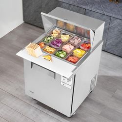 Commercial Sandwich & Salad Prep Table Frost Free Refrigerator with Lock for Restaurant, Silver