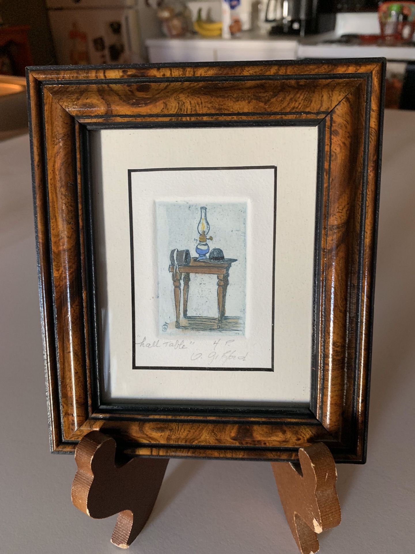 Vintage signed Ed Gifford watercolor “Hall Table”