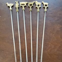 Vintage Set Of 6 New Brass Topped Skewers Williams Sonoma