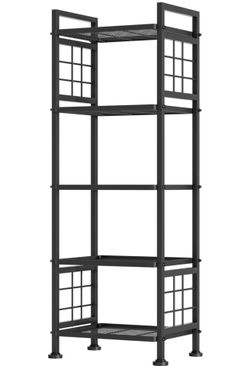 5-Wire Standing Book Shelf & Bookcase, Metal Storage Shelving Unit Pantry Rack for Laundry Kitchen Bathroom Organizer, Black