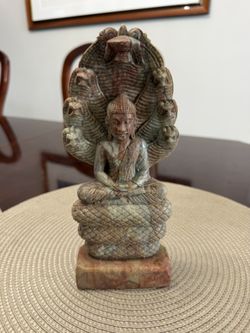 Hand Carved Stone Buddha with Naga – 8.25” Meditation Statue