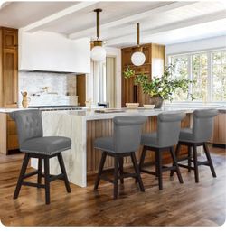 Gray Tufted Swivel Counter Stools Set of 4