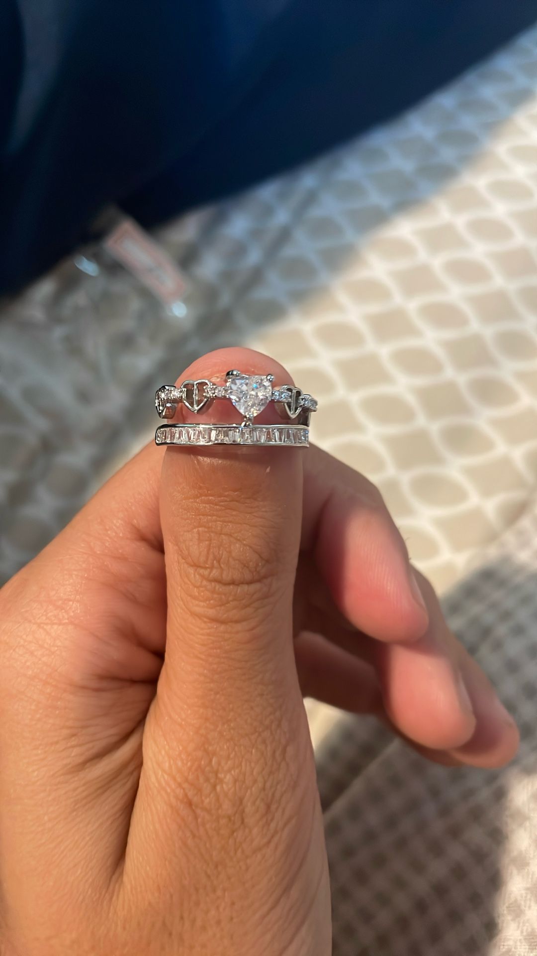 Sliver Played Ring With Diamond All Around Not Real Diamond And Adjustable On The Bottom