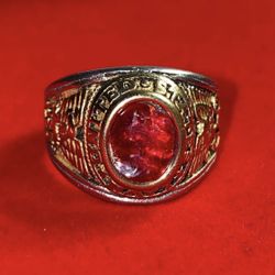 14k Gold U.S Navy & Silver Ring Heavy Size 12 Unisex Broken Stone