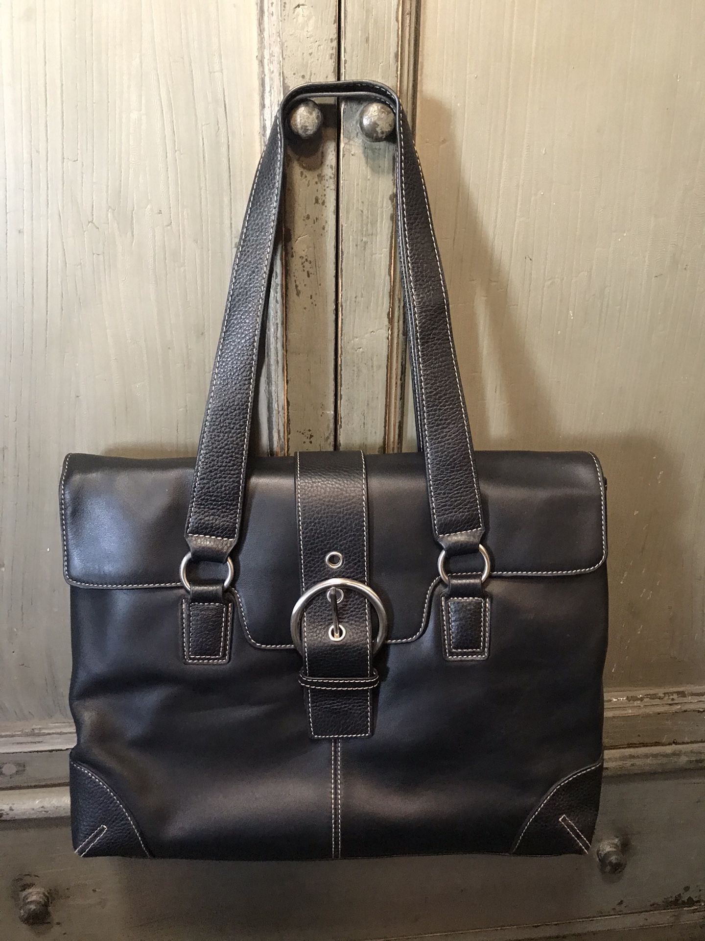 Black leather laptop tote bag briefcase