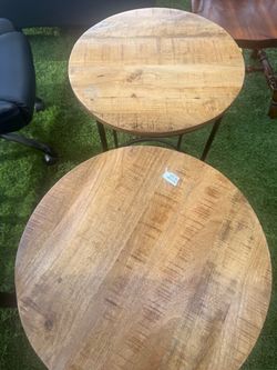 Round Wood Top Side Tables with Metal Legs
