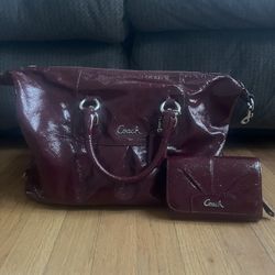 Coach Patent Leather Handle Bag with wallet