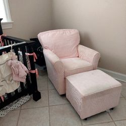 Pottery Barn Pink Rocking Chair For Nursey With Ottoman
