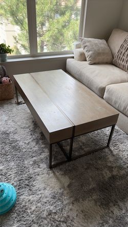 Wood Top Coffee Table with Metal Base