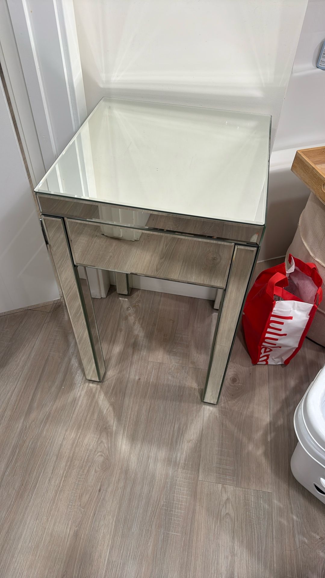 mirrored side table with drawer