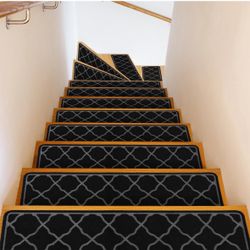 Stair Treads Non-Slip Carpet Indoor, 15 Packs 30X8in Stair Carpet Runners for Wooden Steps with Reusable Adhesive for Kids Elders, and Dogs, 100% Poly