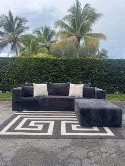 Charcoal Gray Corduroy Boneless Sectional Sofa (Delivery Available)
