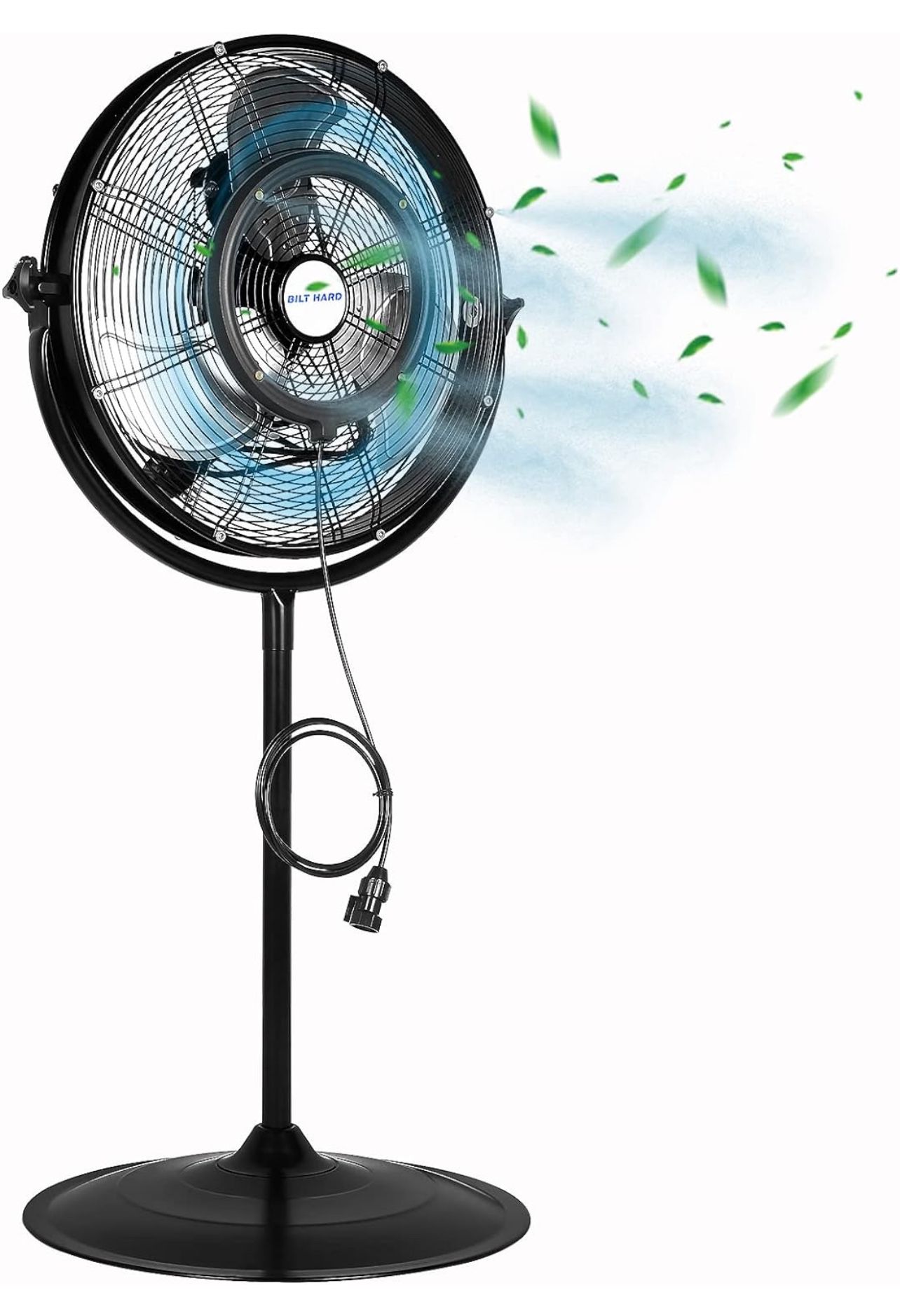 BILT HARD 20" Outdoor Pedestal Misting Fan, 3-Speed High-Velocity Patio Misting Fans for Outside, Waterproof Tilting Fan with Mists for Outdoor Coolin
