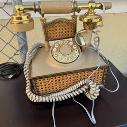 vintage wicker rattan cradle telephone