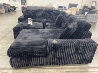 Black Sectional and Ottoman / Soft fur like corduroy