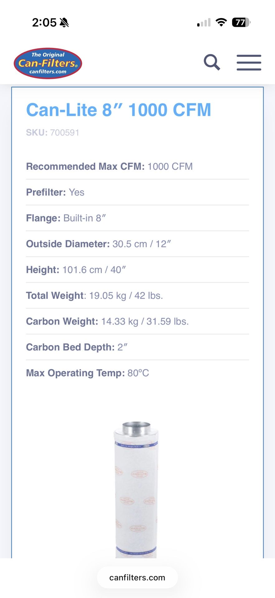 Can Lite Filter 800 CFM