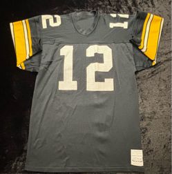 Men Large Vintage Pittsburgh Steelers Terry Bradshaw #12 Sand-Knit Jersey