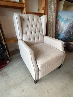 Noble House Tufted Wingback Pushback Recliner – Beige / Linen Style