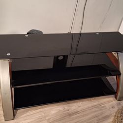 Modern 50” TV Stand with Tempered Glass Shelves and Metal Frame