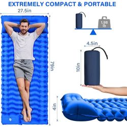 Camping Sleeping Pad, Ultralight Camping Pad with Pillow Built-in Foot Pump Inflatable Sleeping Mat Compact for Camping Backpacking Hiking Traveling -