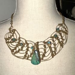 handmade vintage necklace in bronze and turquoise