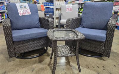3 piece wicker swivel outdoor chat sets and side table