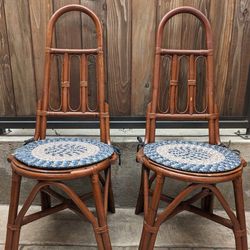 2) Vintage Bamboo Chairs Dining Chair Pair Good Shape Tiki Boho